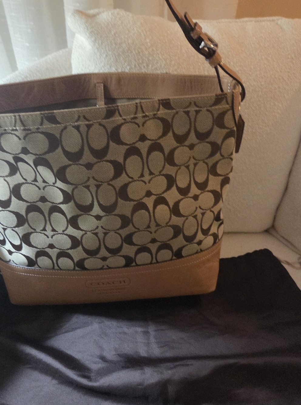 Y2K Coach Signature Canvas Tote in Khaki & Tan